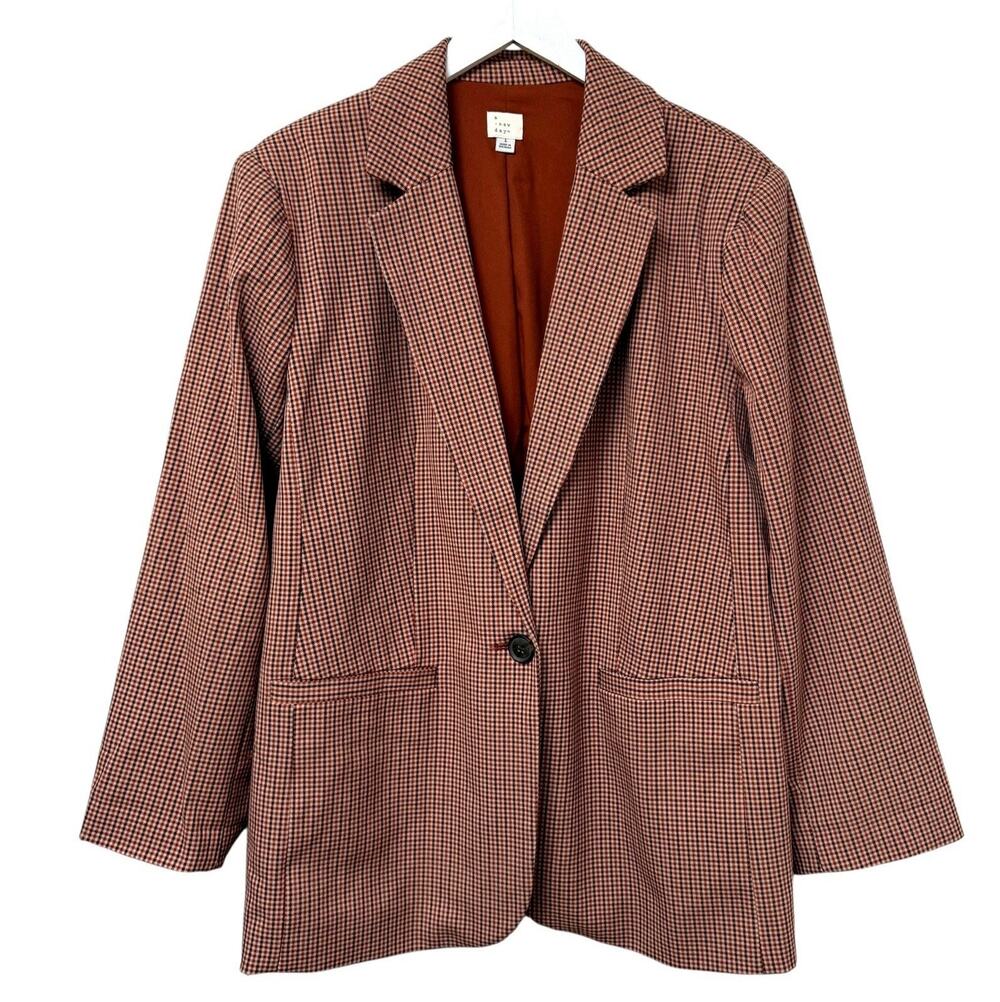 A NEW DAY Boyfriend Blazer Tan Rust Check Womens Jacket XXL HOUNDSTOOTH